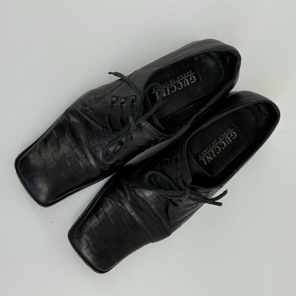 Vtg Guccini Women Leather Heeled Oxford Size 5.5 Square Toe Italy Model off Duty - Picture 11 of 12